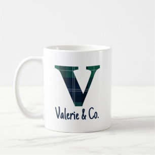 Caneca De Café Letra Minúscula Estampada Xadrez v Inicial e Nome