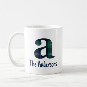 Caneca De Café Letra Minúscula Xadrez Escocês 'a' Inicial e Nome