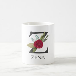 Caneca De Café Letra Moderna Floral Personalizável Monograma Z