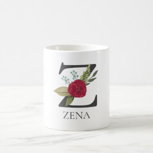 Caneca De Café Letra Moderna Floral Personalizável Monograma Z
