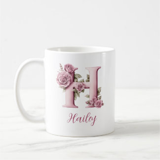 Caneca De Café Letra monográfica plana cor-de-rosa personalizada