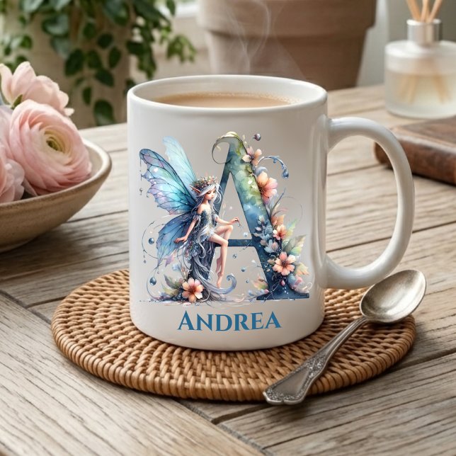 Caneca De Café Letra Monograma A Com Nome Fada (Criador carregado)