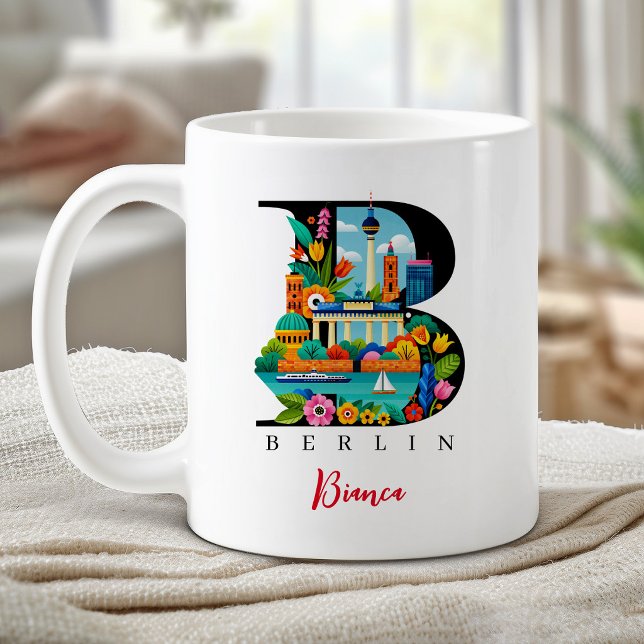 Caneca De Café Letra Monograma de Berlim B Presente Personalizado (Berlin Monogram Letter B Personalized Gift Coffee Mug)
