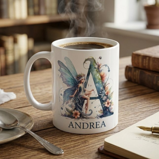 Caneca De Café Letra Monograma de Fada A (Criador carregado)