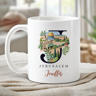 Caneca De Café Letra Monograma de Jerusalém J Presente Personaliz