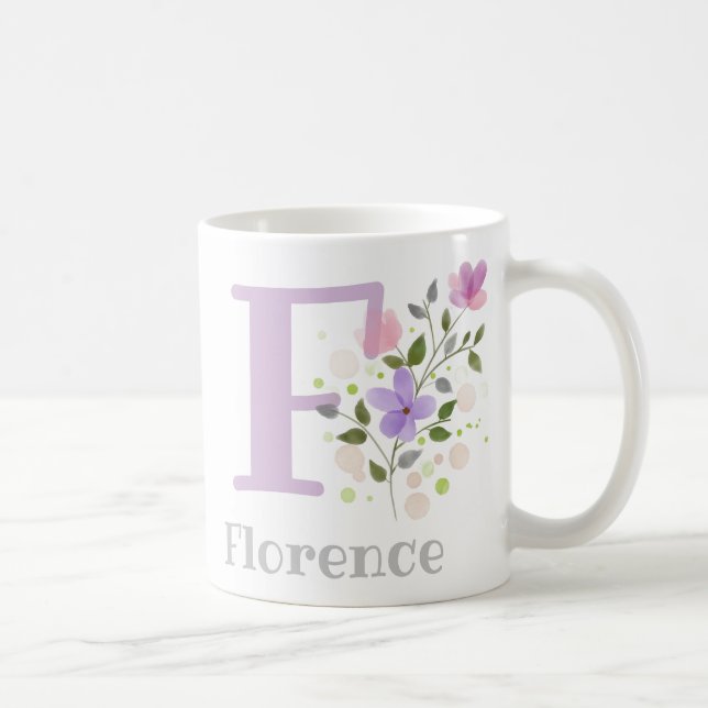Caneca De Café Letra Monograma F & Nome Cristão (Direita)