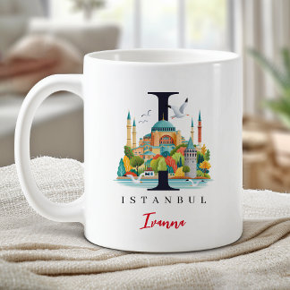 Caneca De Café Letra Monograma Istambul I Presente Personalizado