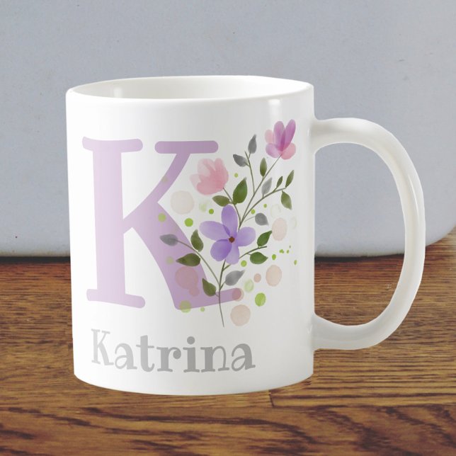 Caneca De Café Letra Monograma K e Nome Cristão (Criador carregado)
