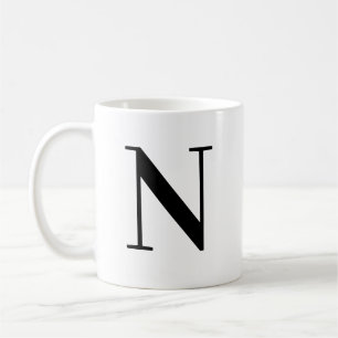 Caneca De Café Letra N de Monograma Preto Personalizado