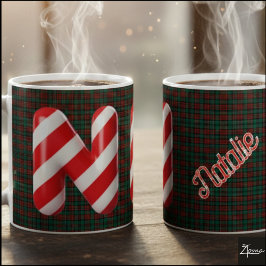 Caneca De Café Letra N de Natal Listrada de Cana de Açúcar Brilha