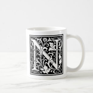 Caneca De Café Letra N Monograma Medieval Art Nouveau