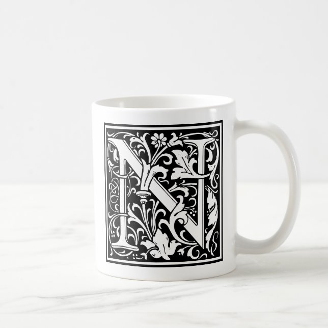 Caneca De Café Letra N Monograma Medieval Art Nouveau (Direita)