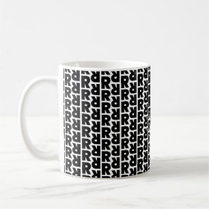 Caneca De Café Letra Negra Alfabeto Padrão R