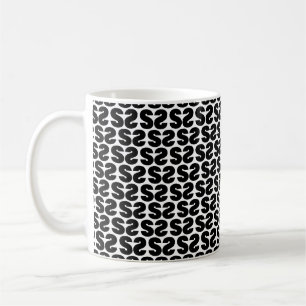 Caneca De Café Letra Negra Alfabeto Padrão S