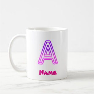 Caneca De Café Letra Neon A Monograma Brilhante Rosa Roxo Inicial