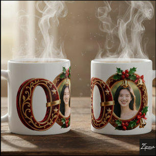 Caneca De Café Letra O de Natal em Veludo Vermelho Luxuoso Dourad