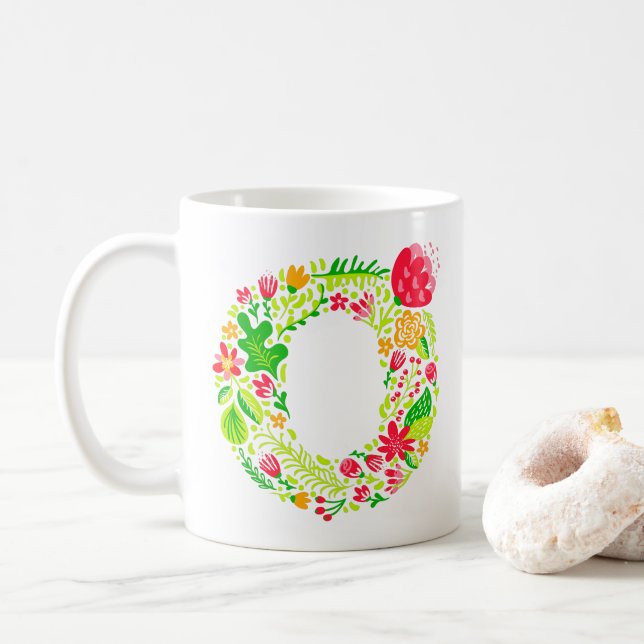 Caneca De Café Letra O em Flores Coffee Mug (Com Donut)