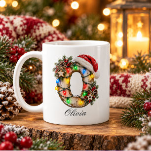 Caneca De Café Letra O Monograma de Natal Festivo Rústico