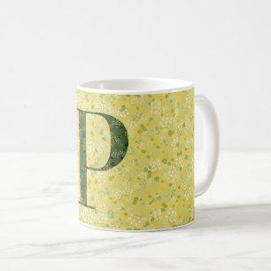 Caneca De Café Letra P amarelo claro e verde escuro
