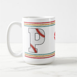 Caneca De Café Letra P de Beisebol Retro Vintage Escola Antiga
