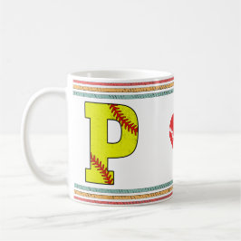 Caneca De Café Letra P de Softbol Vintage Retro Atlética