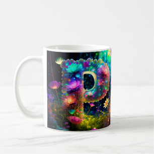 Caneca De Café Letra P floral brilhante