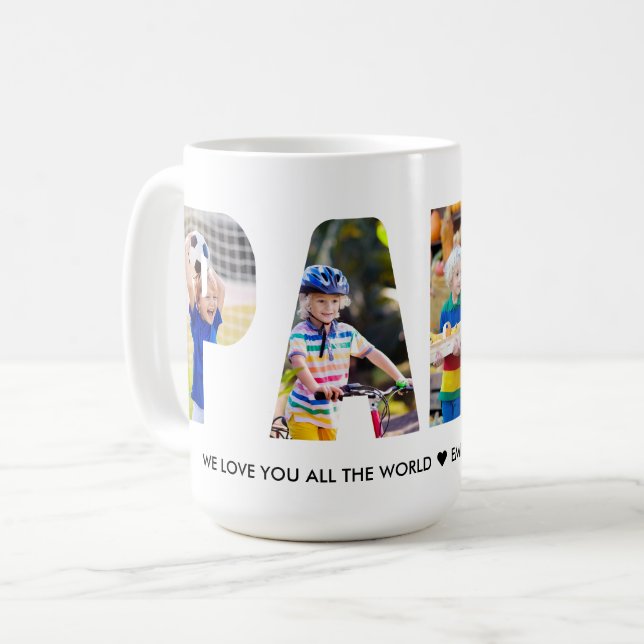 Caneca De Café Letra PAPA Colagem de Fotos - Nomes de Netos de Re (Frente Esquerda)