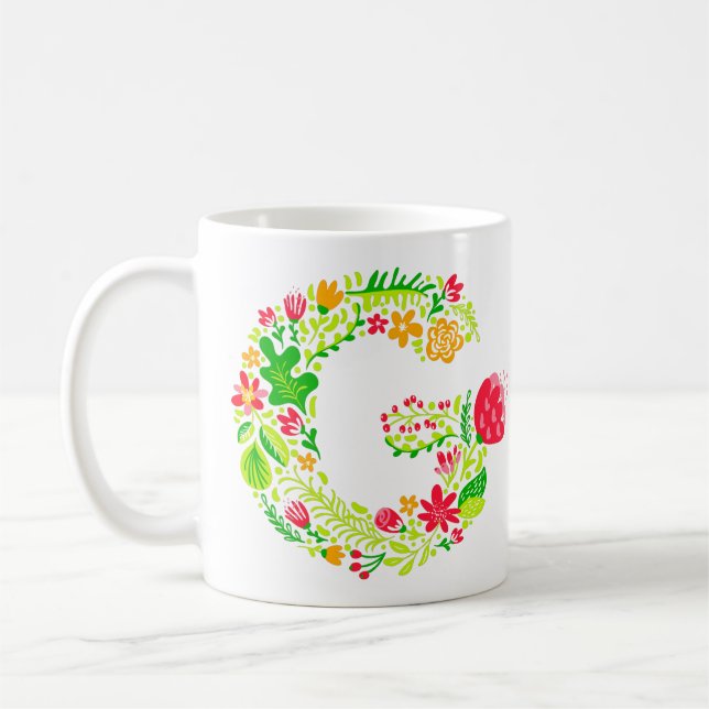 Caneca De Café Letra personalizada G em Flores Coffee Mug (Esquerda)