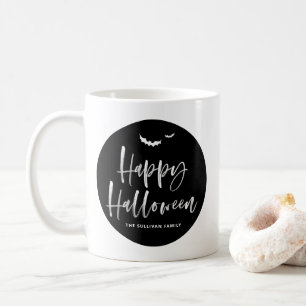 Caneca De Café Letra Pincel Preta e Branca Feliz de Halloween