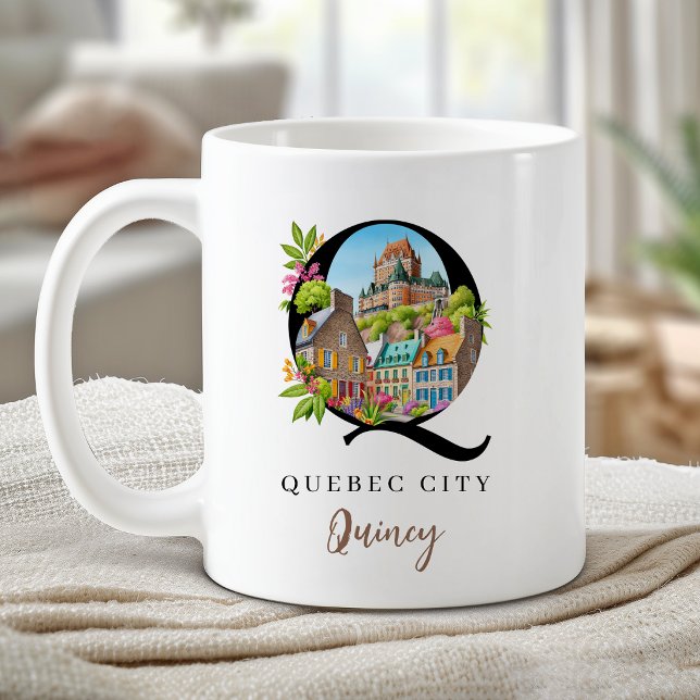 Caneca De Café Letra Q Monograma da Cidade de Quebec Presente Per (Quebec City Monogram Letter Q Personalized Gift Coffee Mug)