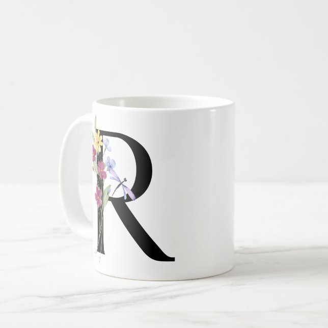 Caneca De Café Letra R com flores (Frente Esquerda)
