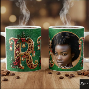 Caneca De Café Letra R de Natal Vermelho Veludo Dourado de Luxo