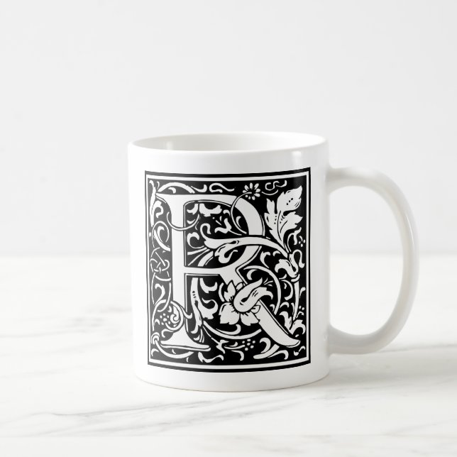 Caneca De Café Letra R Monograma Medieval Art Nouveau (Direita)