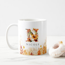 Caneca De Café Letra russa N Monograma queda inicial