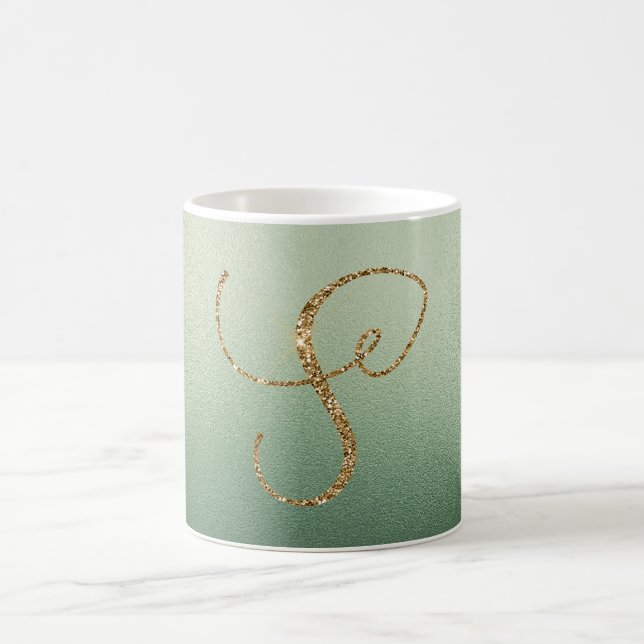 Caneca De Café Letra S Brilho Dourado Verde Oliva (Centro)