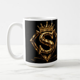 Caneca De Café Letra S Dourada de Luxo Coroa Monograma de Diamant