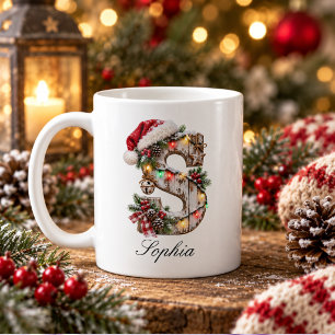 Caneca De Café Letra S Monograma de Natal Festivo Rústico