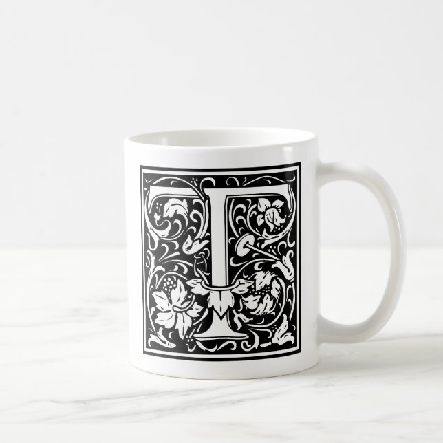 Caneca De Café Letra T Monograma Medieval Art Nouveau (Direita)