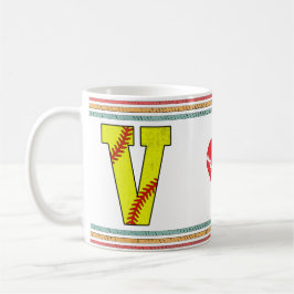 Caneca De Café Letra V de Softbol Retro Vintage Clássico