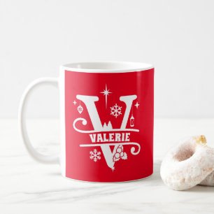 Caneca De Café Letra V Monograma de Natal Nome Inicial Vermelho