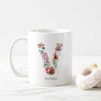 Letra V | Whimsical Floral - Letra Monograma I Mug