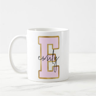 Caneca De Café Letra Versity Coluna Dourada rosa Monograma E