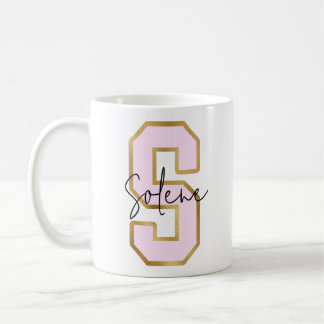Caneca De Café Letra Versity Coluna Dourada rosa Monograma S