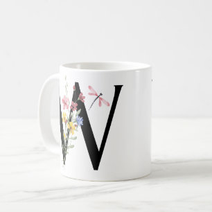Caneca De Café Letra W com flores