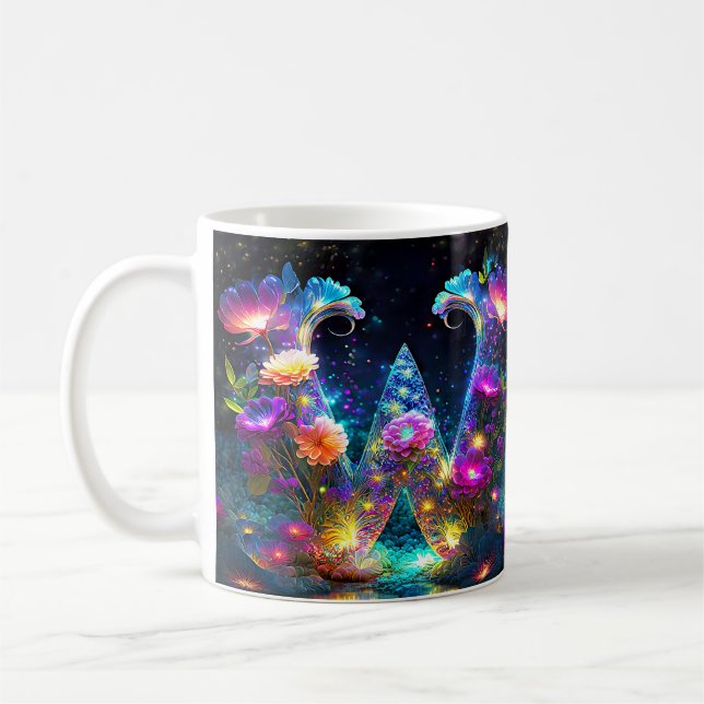 Caneca De Café Letra W floral brilhante (Esquerda)