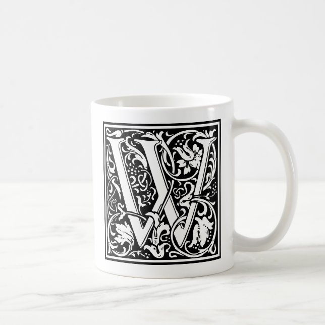 Caneca De Café Letra W Monograma Medieval Art Nouveau (Direita)