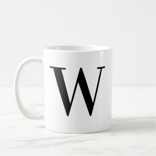 Caneca De Café Letra W Monograma Minimalista Preto Personalizado
