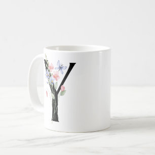 Caneca De Café Letra Y com flores