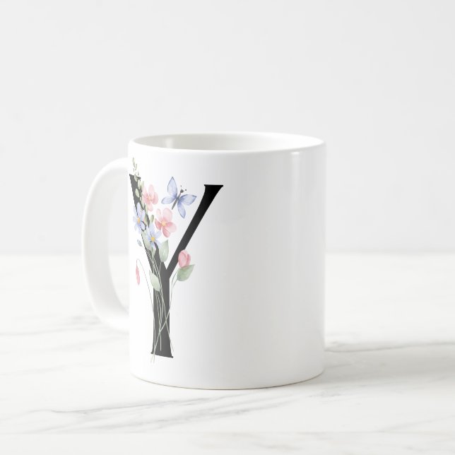 Caneca De Café Letra Y com flores (Frente Esquerda)