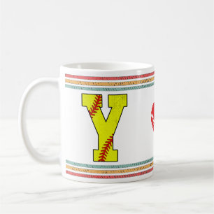Caneca De Café Letra Y de Softbol Retro Vintage Escola Antiga